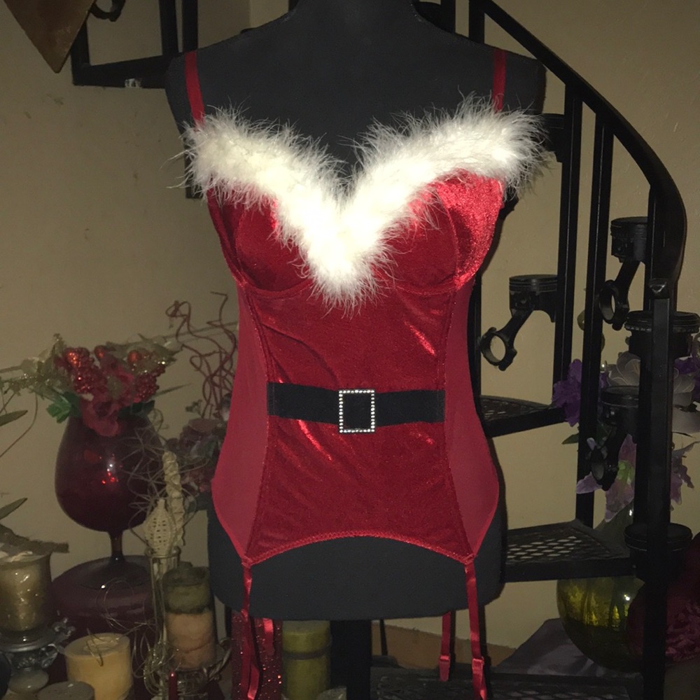 NWOT SEXY Mrs Claus Santa Christmas Helper Lingerie Piece 4 Garters